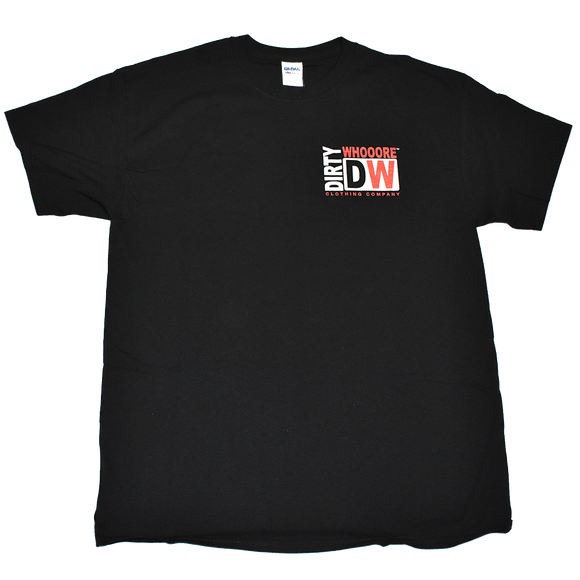 Dirty Whooore Men's Black T with DW Square Orange & White Logo
