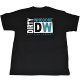 Dirty Whooore Men's Black T with DW Square Teal & White Logo