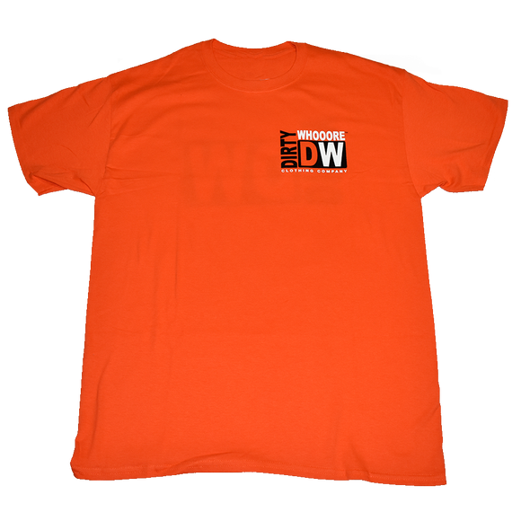 Dirty Whooore Men's Orange T with DW Square Black & White Logo