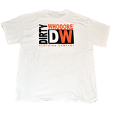 Dirty Whooore Men's White T with DW Square Black & Orange Logo