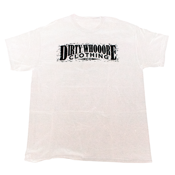 Dirty Whooore Men's White T with Distressed Logo