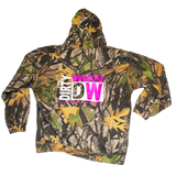 Dirty Whooore Men's Camo Hoodie with DW Square logo & Hockey laces Pink & White