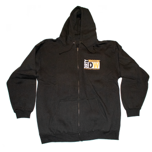 Dirty Whooore Men's Black Full Zip Hoodie with DW Square logo Orange & White