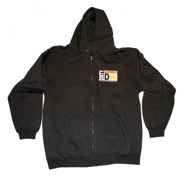 Dirty Whooore Men's Black Full Zip Hoodie with DW Square logo Orange & White