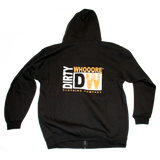 Dirty Whooore Men's Black Full Zip Hoodie with DW Square logo Orange & White