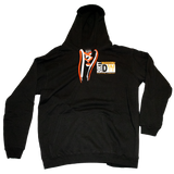 Dirty Whooore Men's Black Hoodie with DW Square logo & Hockey laces Orange & White