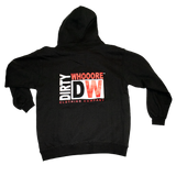 Dirty Whooore Men's Black Hoodie with DW Square logo & Hockey laces Red & White