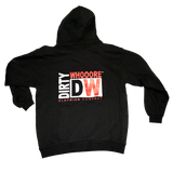 Dirty Whooore Men's Black Full Zip Hoodie with DW Square logo Red & White