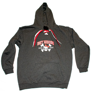 Dirty Whooore Ladies Gray Hoodie with Red Skull Logo