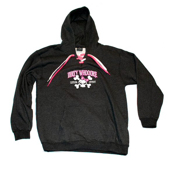 Dirty Whooore Ladies Black Hoodie with Pink Skull Logo