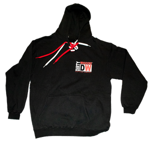 Dirty Whooore Men's Black Hoodie with DW Square logo & Hockey laces Red & White