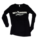 Dirty Whooore Ladies Black Long Sleeve T with White Standing Lady Logo