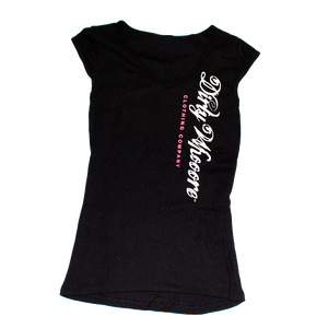 Dirty Whooore Ladies Black Short Sleeve T with Vertical Logo