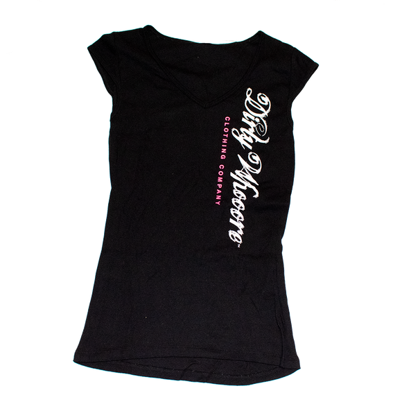Dirty Whooore Ladies Black Short Sleeve T with Vertical Logo