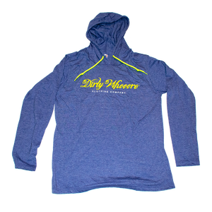 Dirty Whooore Ladies Blue Hooded Long Sleeve T with White and Yellow Logo
