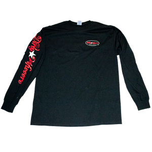 Dirty Whooore Men's Black Long Sleeve T with Star Logo Red