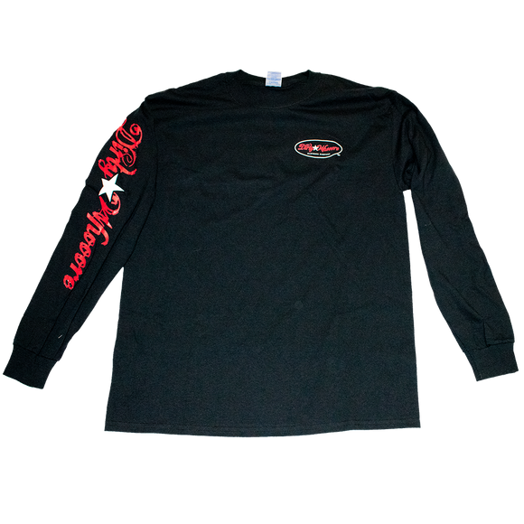 Dirty Whooore Men's Black Long Sleeve T with Star Logo Red