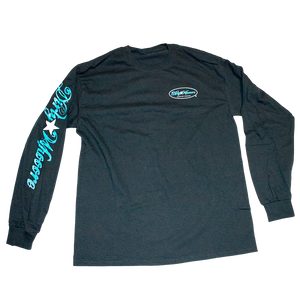 Dirty Whooore Men's Black Long Sleeve T with Star Logo Teal