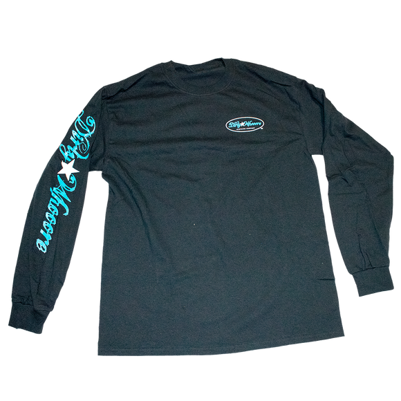 Dirty Whooore Men's Black Long Sleeve T with Star Logo Teal