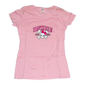 Dirty Whooore Ladies Pink Short Sleeve T with Pink Skull Logo