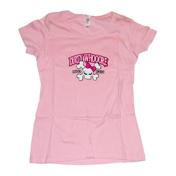 Dirty Whooore Ladies Pink Short Sleeve T with Pink Skull Logo