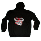 Dirty Whooore Men's Black Hoodie with Winged Motorcycle logo Red & White