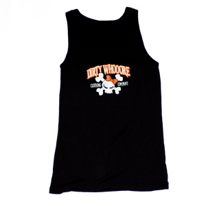 Dirty Whooore Ladies Black Tank with Orange Skull Logo