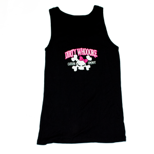 Dirty Whooore Ladies Black Tank with Pink Skull Logo