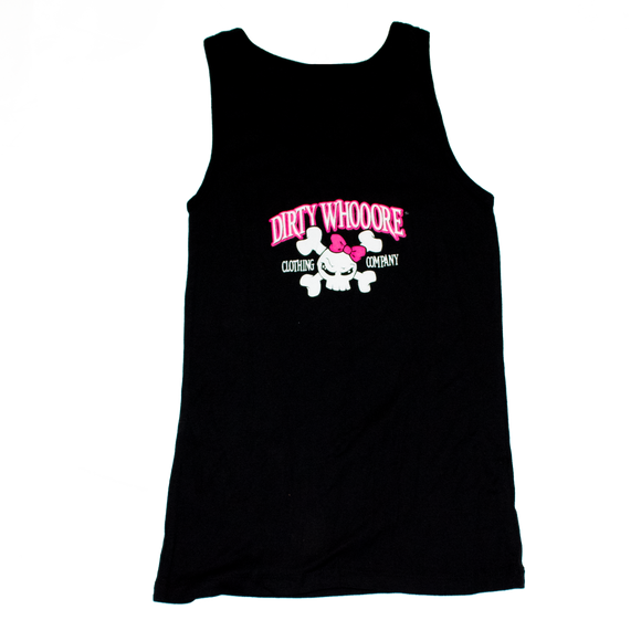 Dirty Whooore Ladies Black Tank with Pink Skull Logo