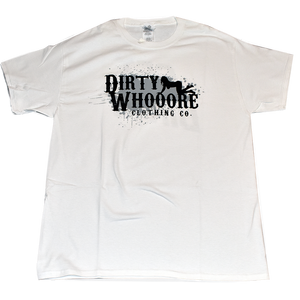 Dirty Whooore Men's White T with Crawling Lady Logo