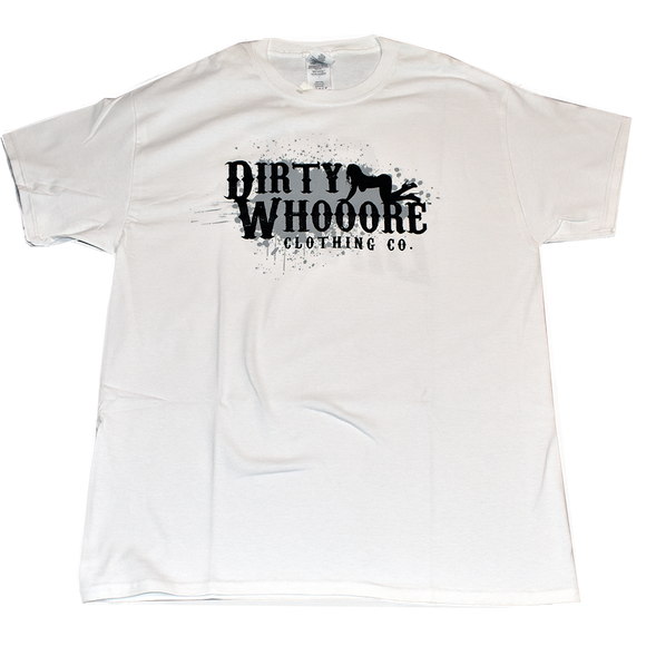 Dirty Whooore Men's White T with Crawling Lady Logo