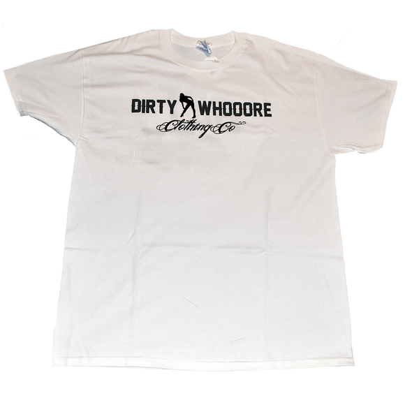 Dirty Whooore Men's White T with Standing Lady Logo