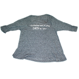 Dirty Whooore Ladies Gray Loose fit 3/4 sleeve Shirt with White & Purple Logo
