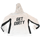 Dirty Whooore Ladies White Hoodie with Black Trim and Black Logo
