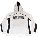 Dirty Whooore Ladies White Hoodie with Black Trim and Black Logo