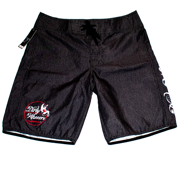 Dirty Whooore Men's Black Board Shorts with She Devil Logo