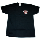 Dirty Whooore Men's Black T with Winged Motorcycle Red & White Logo