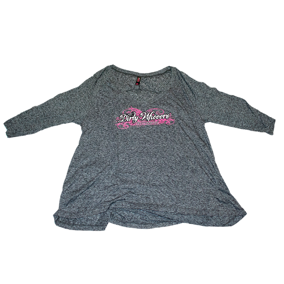 Dirty Whooore Ladies Gray Loose fit 3/4 sleeve Shirt with White & Purple Logo