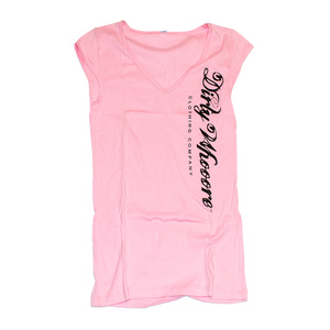 Dirty Whooore Ladies Pink Short Sleeve T with Vertical Logo