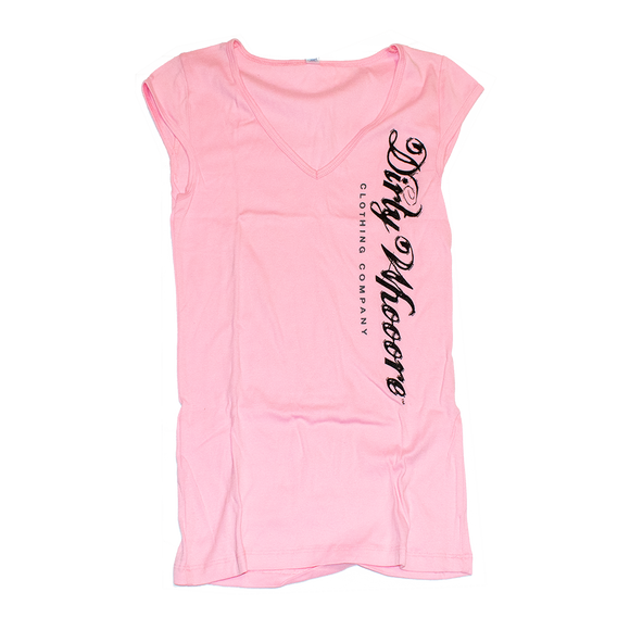 Dirty Whooore Ladies Pink Short Sleeve T with Vertical Logo