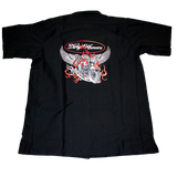 Dirty Whooore Men's Black Wrangler Work Shirt with Winged Motorcycle Logo Red & White