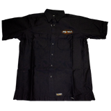 Dirty Whooore Men's Black Wrangler Work Shirt with Winged Motorcycle Logo Orange & White