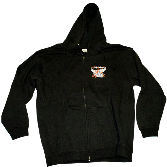 Dirty Whooore Men's Black Hoodie with Winged Motorcycle logo Orange & White