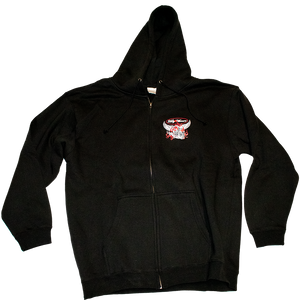 Dirty Whooore Men's Black Hoodie with Winged Motorcycle logo Red & White