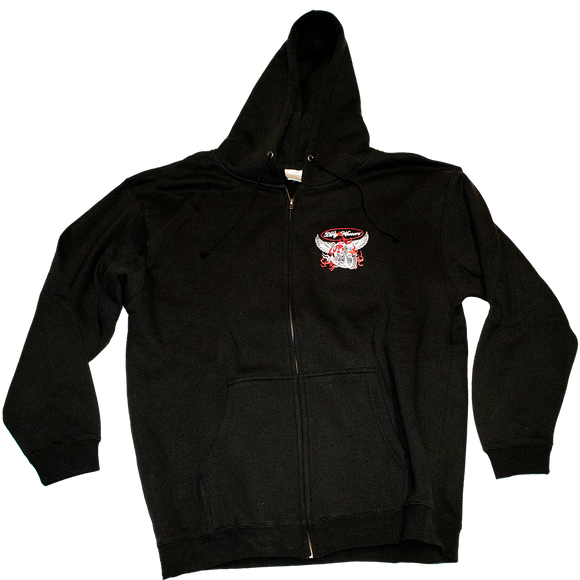 Dirty Whooore Men's Black Hoodie with Winged Motorcycle logo Red & White